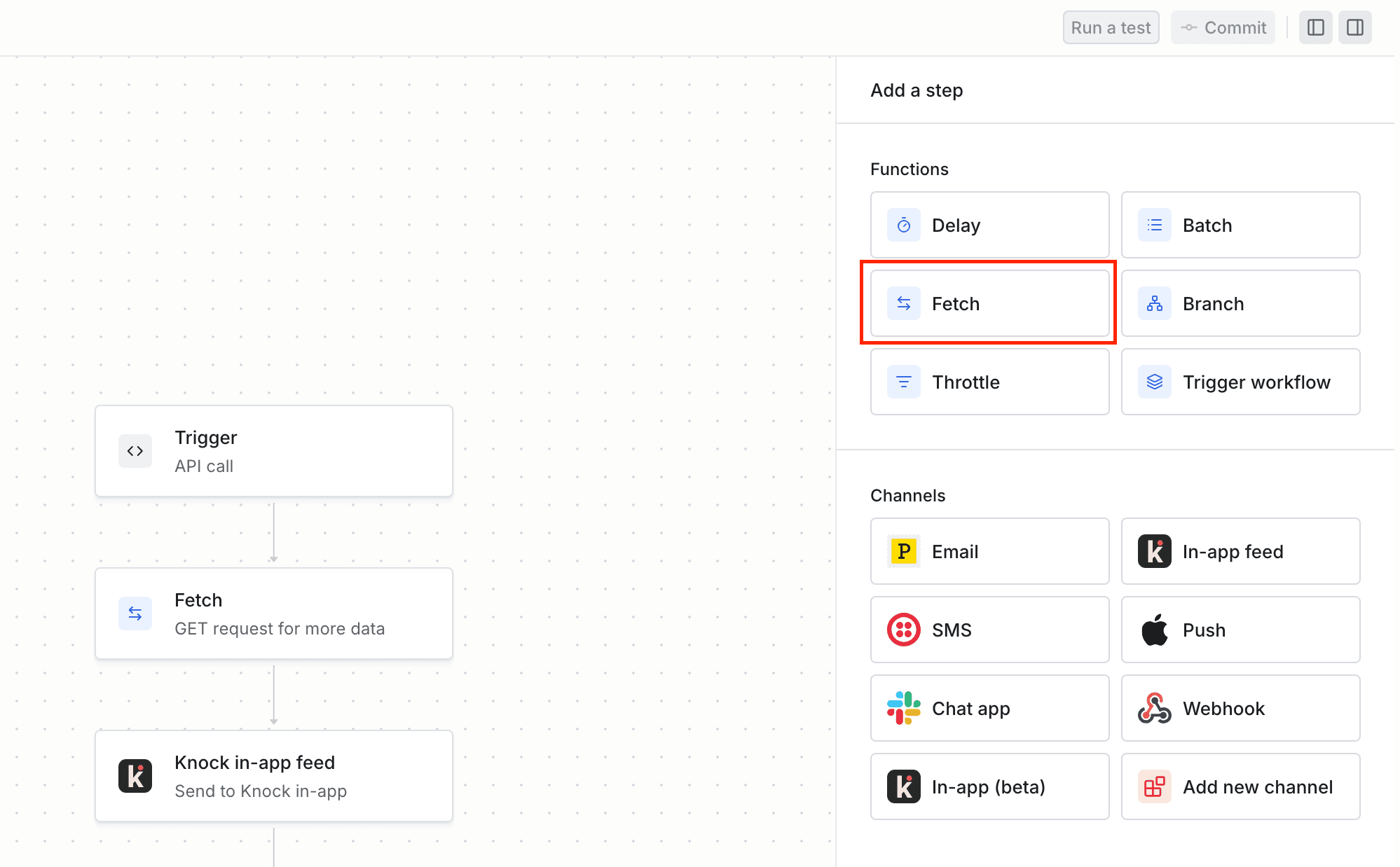 Selecting an HTTP fetch step.
